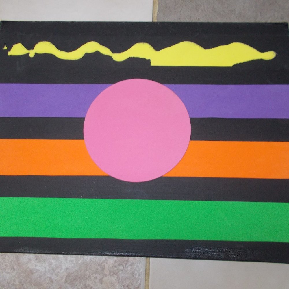 Orig.Geometric Sunrise mixed media painting 14x18"